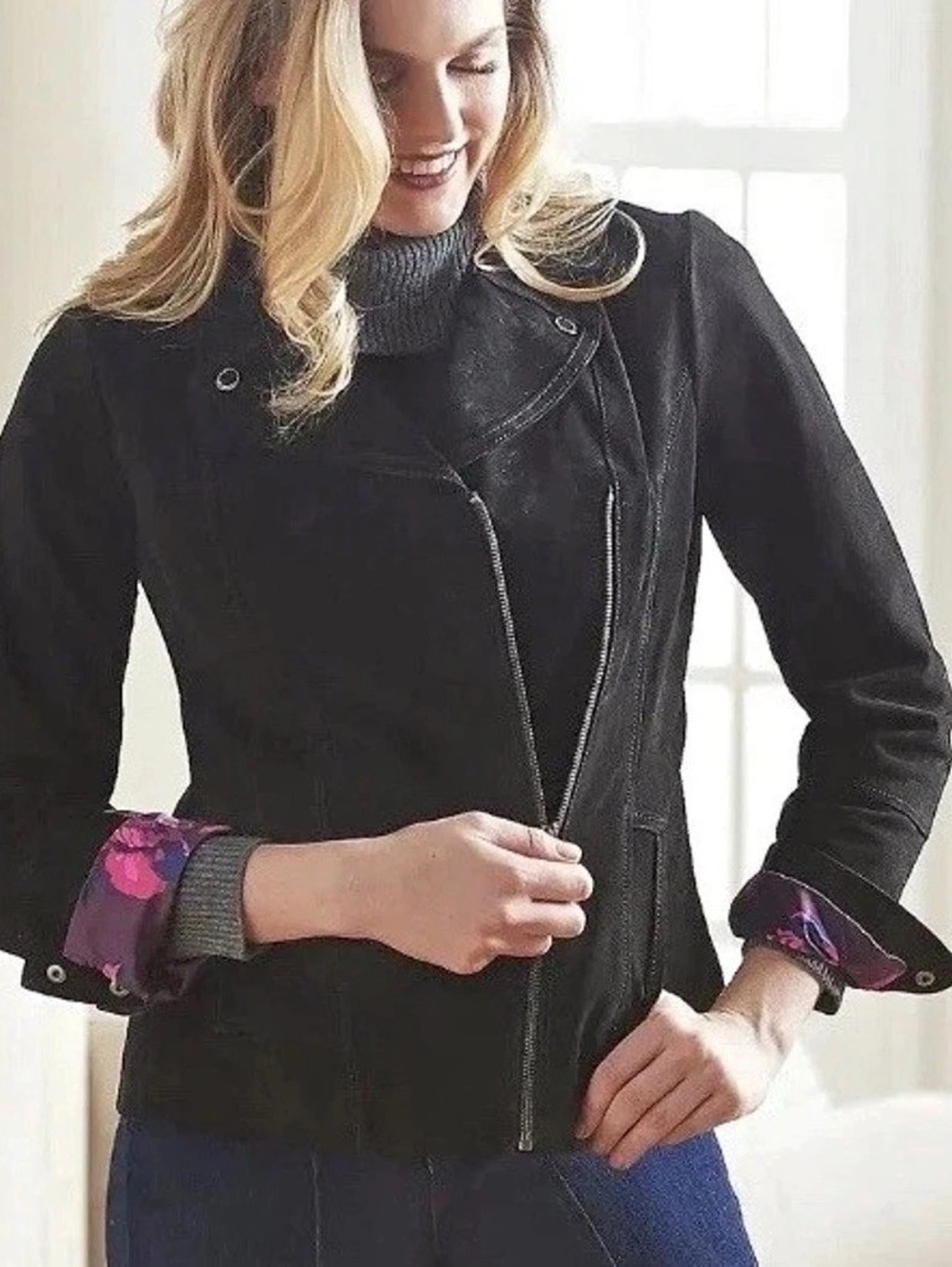 Isaac Mizrahi Suede Leather Moto Jacket